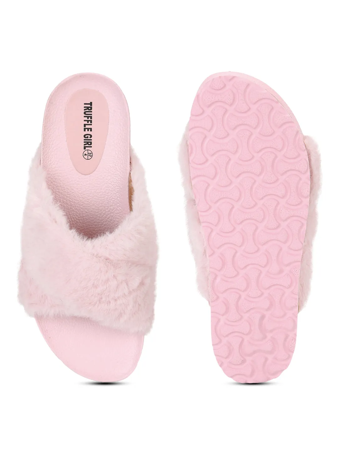 Pink Fuzzy Fur Slides