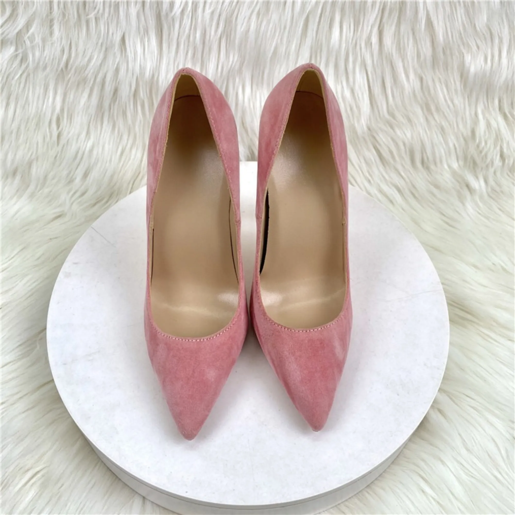 Pink Suede Shallow Cut Stilettos