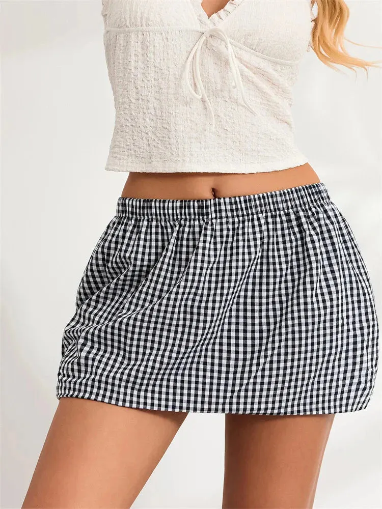 Plaid Bubble Mini Skirt