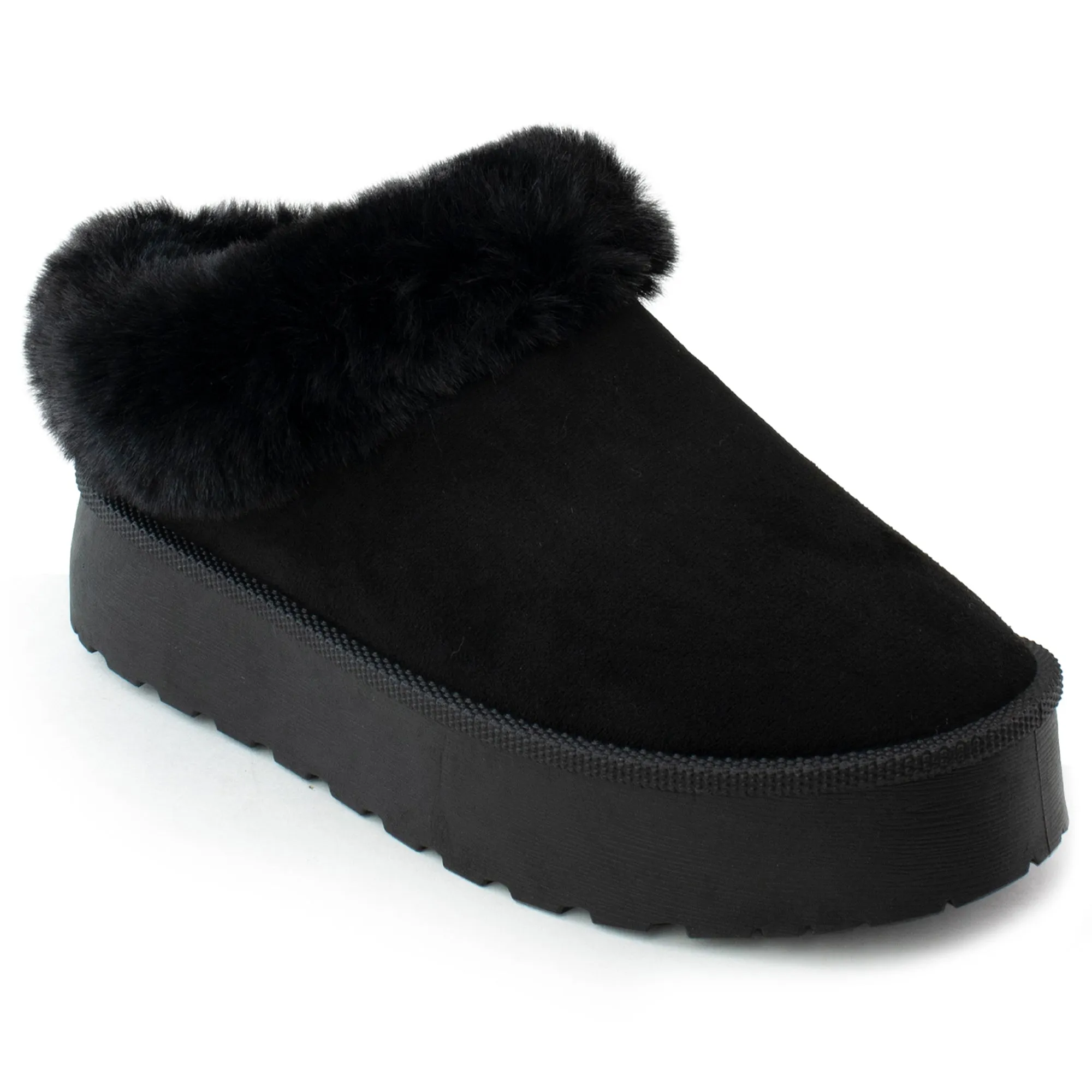 Platform Fur Lined Mule Clog BLACK