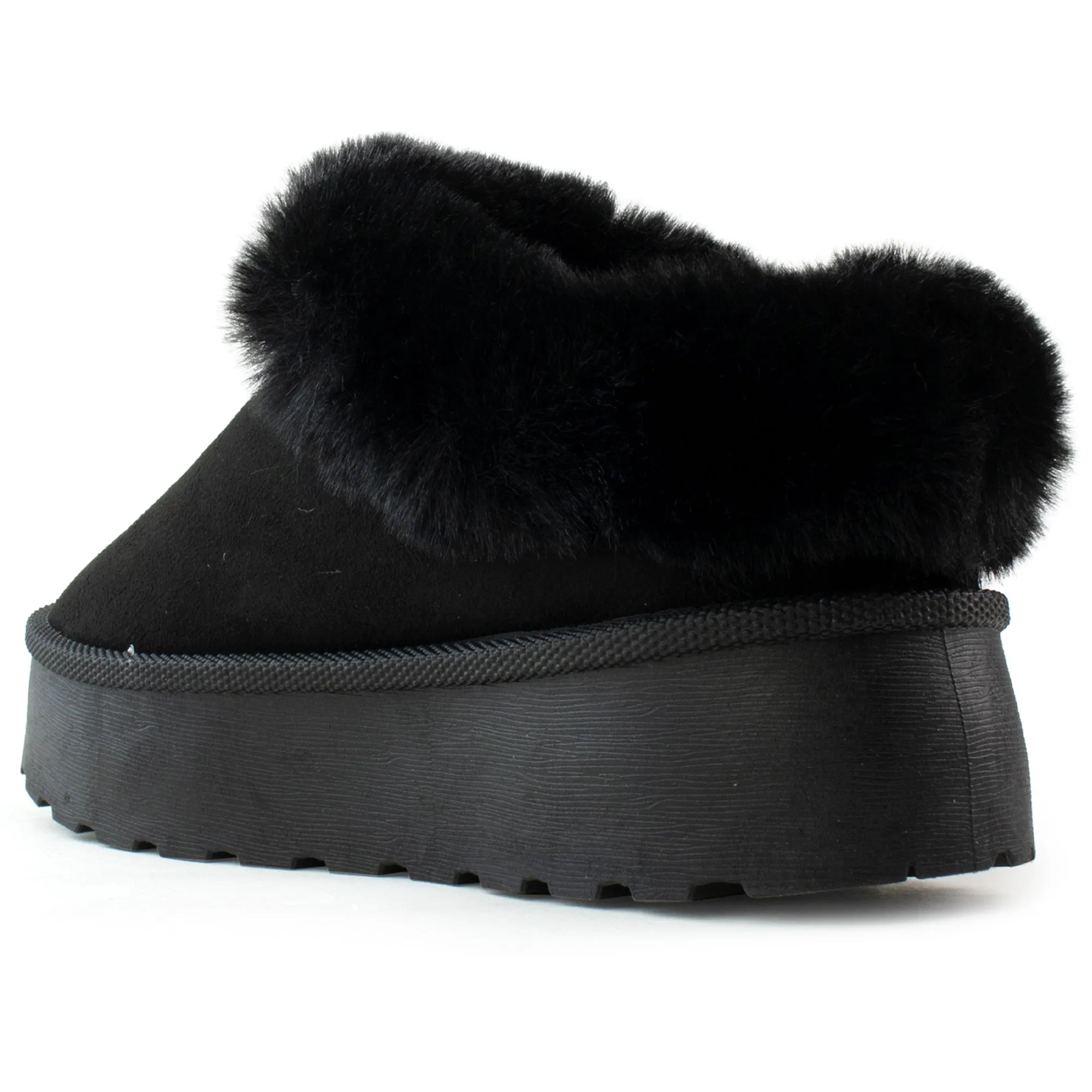 Platform Fur Lined Mule Clog BLACK