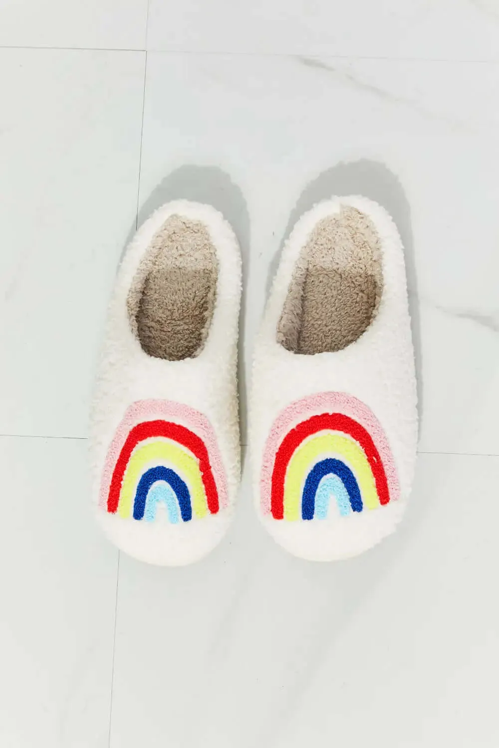 Plush Cute Slippers with Rainbow Graphic