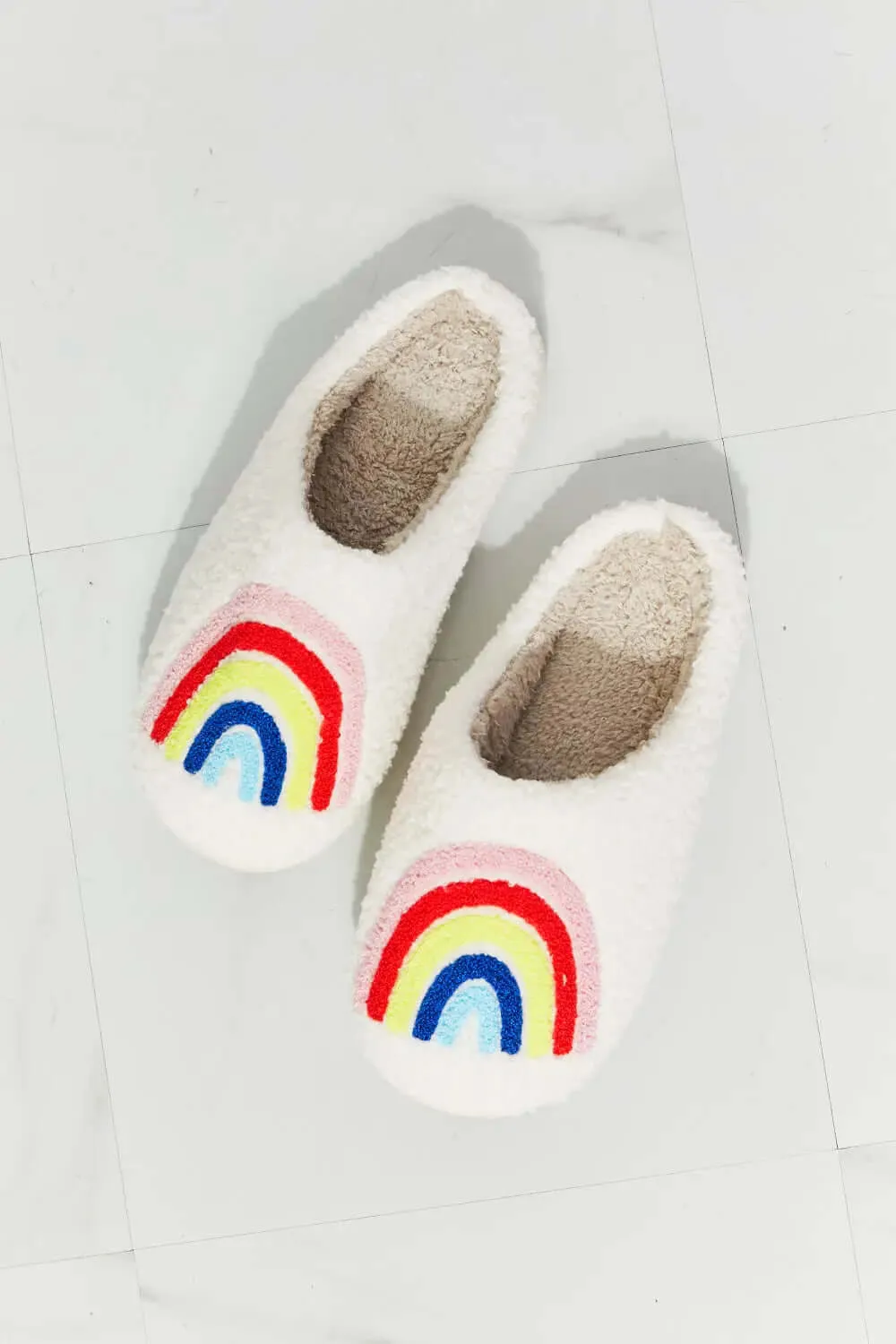 Plush Cute Slippers with Rainbow Graphic