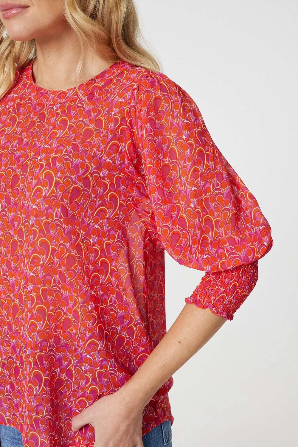 Printed 3/4 Puff Sleeve Blouse