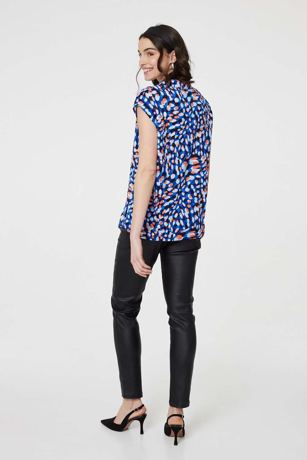 Printed Cap Sleeve Blouse Top