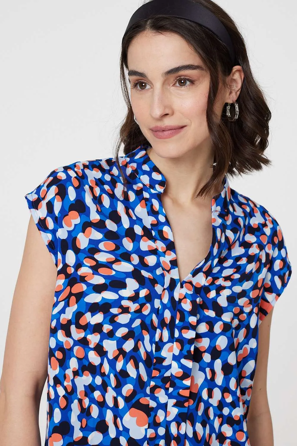 Printed Cap Sleeve Blouse Top