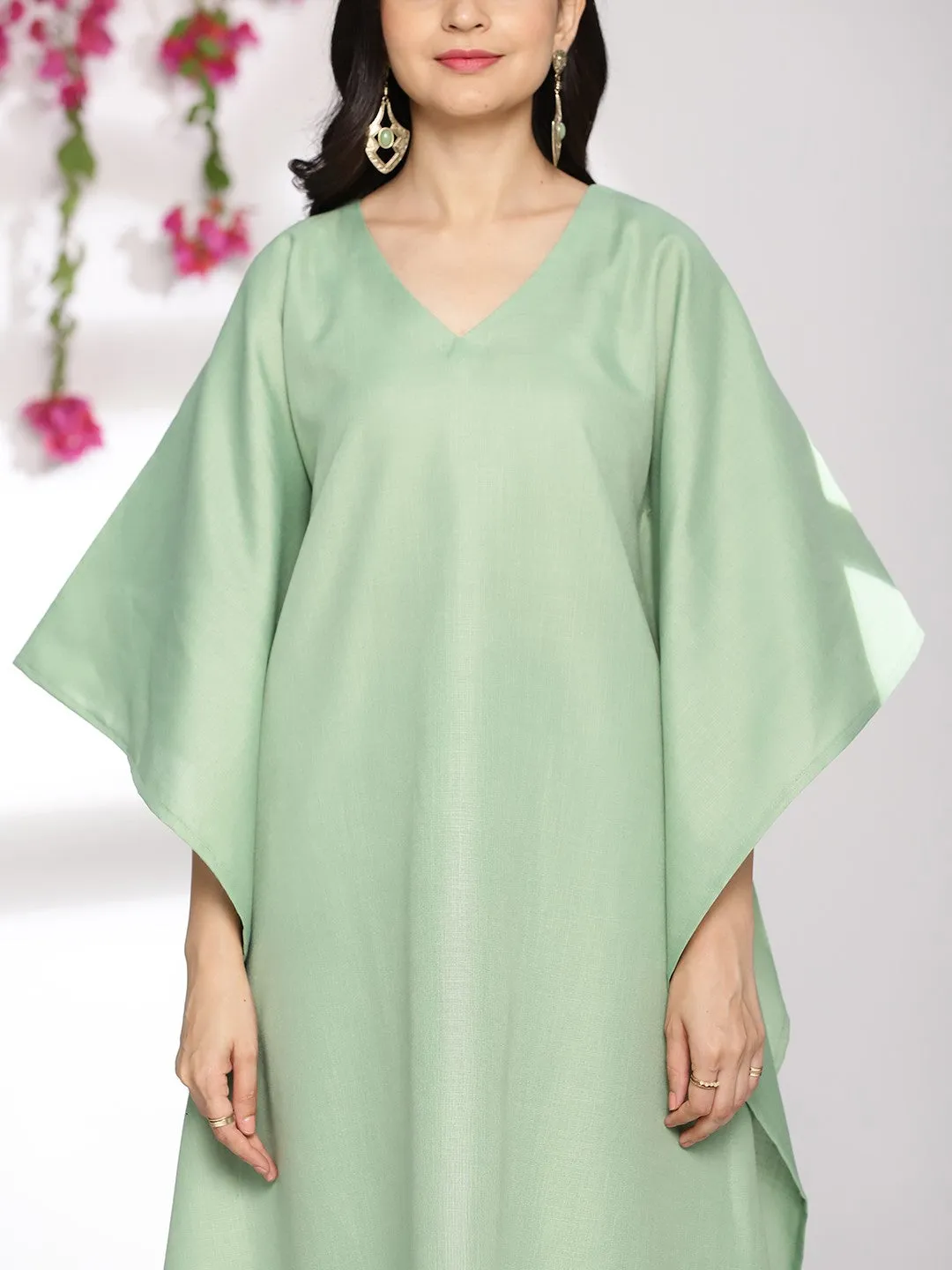 SageGreen CottonSlub Kaftan & Palazzo