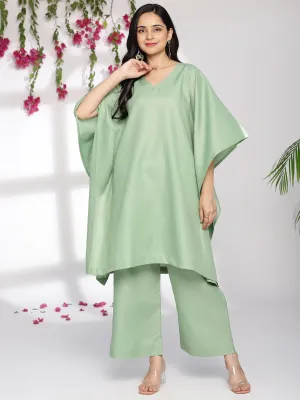 SageGreen CottonSlub Kaftan & Palazzo