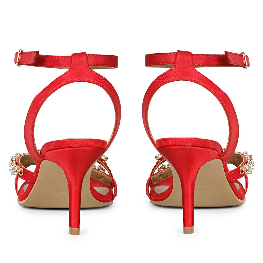 Saint Isla Stone embellished Red Leather Strappy Stilettos