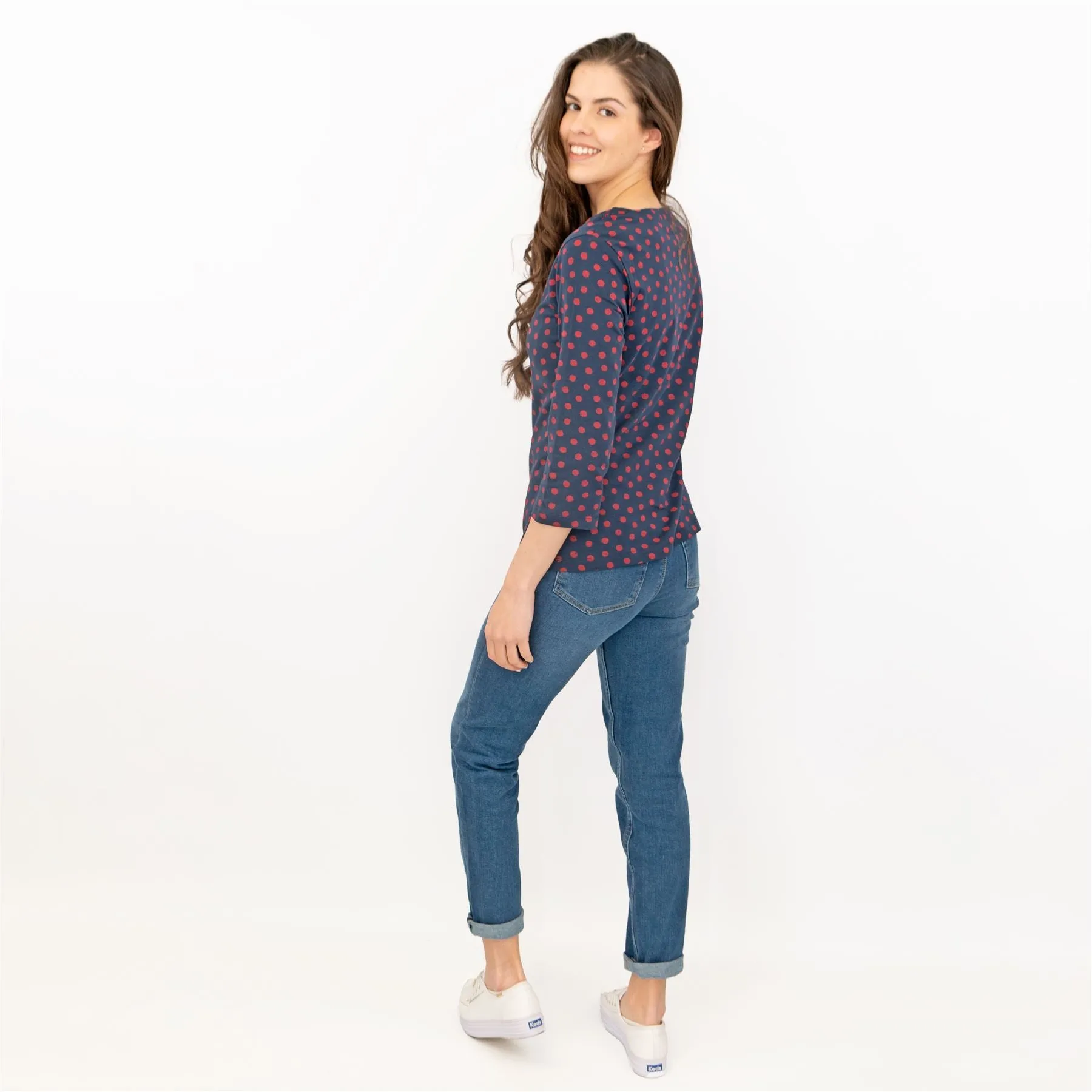 Seasalt Navy Blue Polka Dot Spotty 3/4 Sleeve Jersey Tops