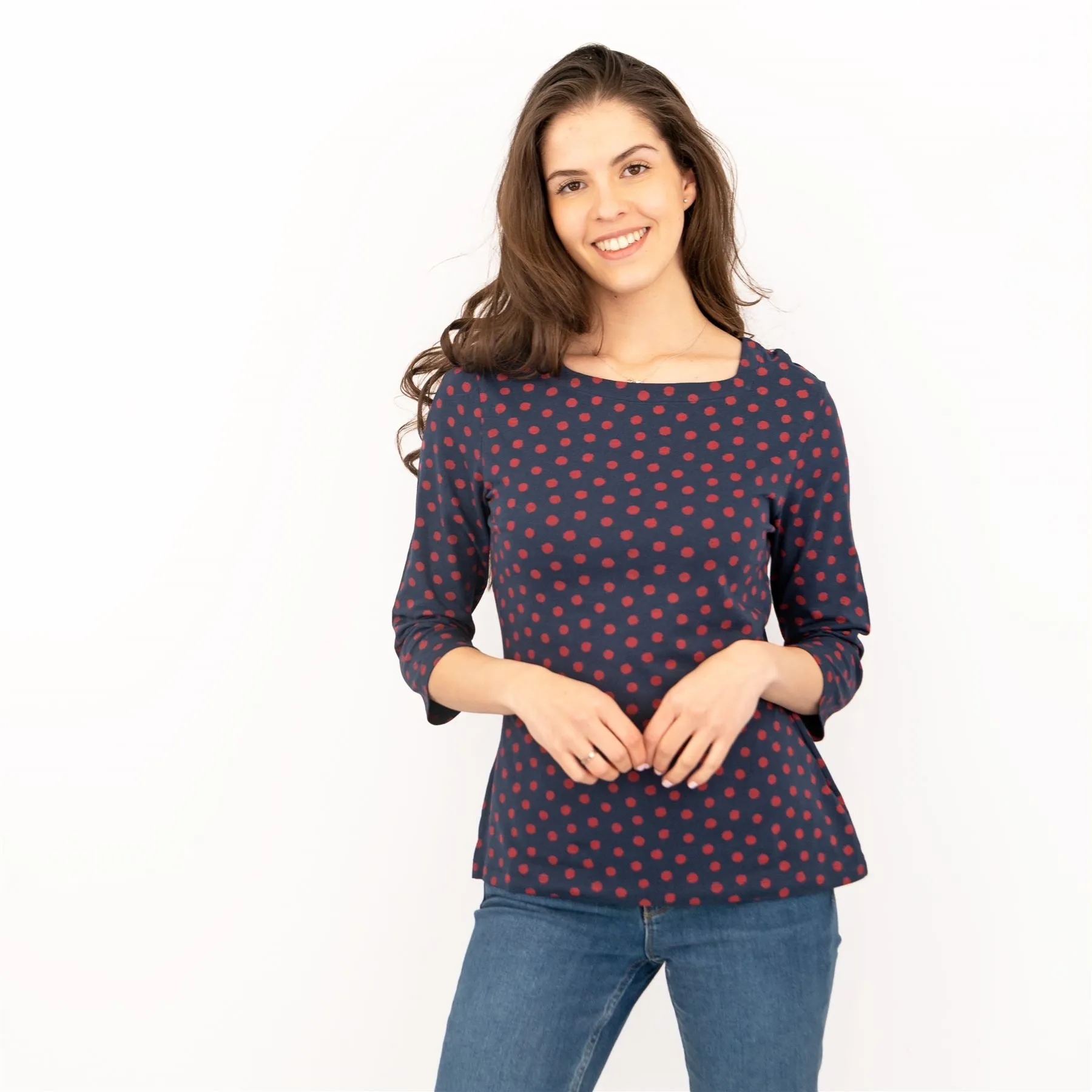 Seasalt Navy Blue Polka Dot Spotty 3/4 Sleeve Jersey Tops