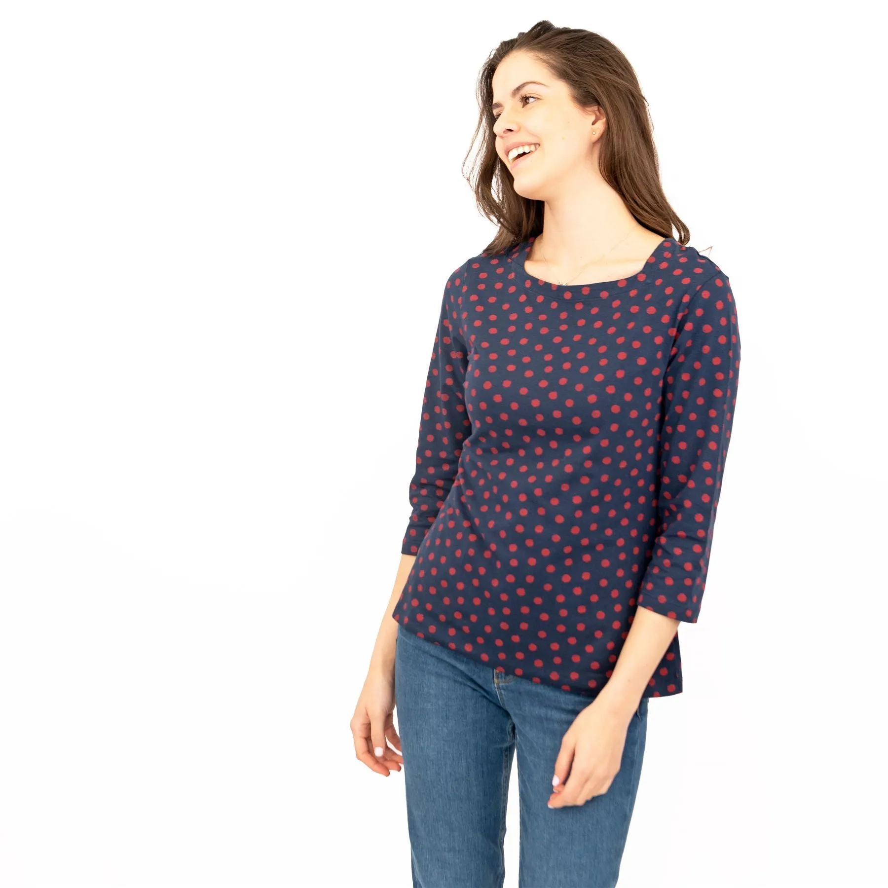 Seasalt Navy Blue Polka Dot Spotty 3/4 Sleeve Jersey Tops