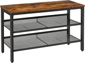 Shoe Bench, 3-Tier Shoe Rack, Industrial Shoe Organizer Storage Bench, Adjustable Mesh Shelves