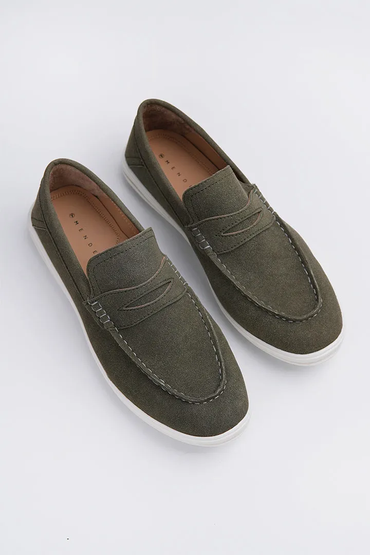 Slip On Suede Loafers - Green