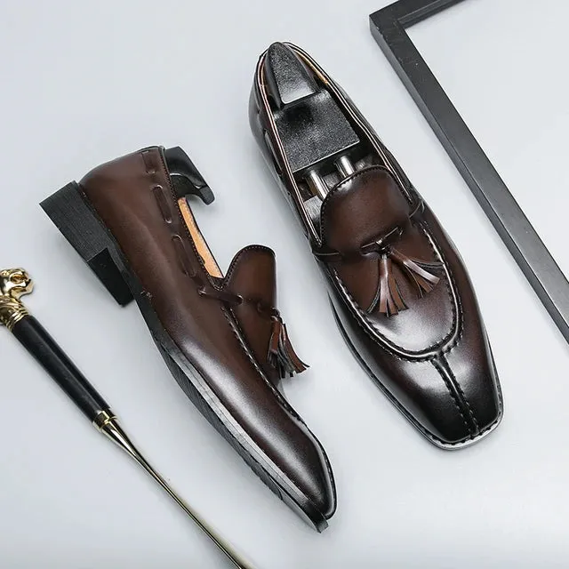 Square Toe Tassel Slip-On Loafers