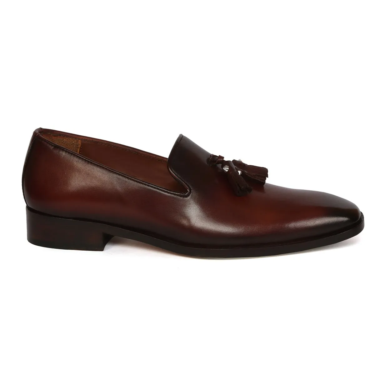 Tassel Italian Loafers for Men's with Dark Brown Leather