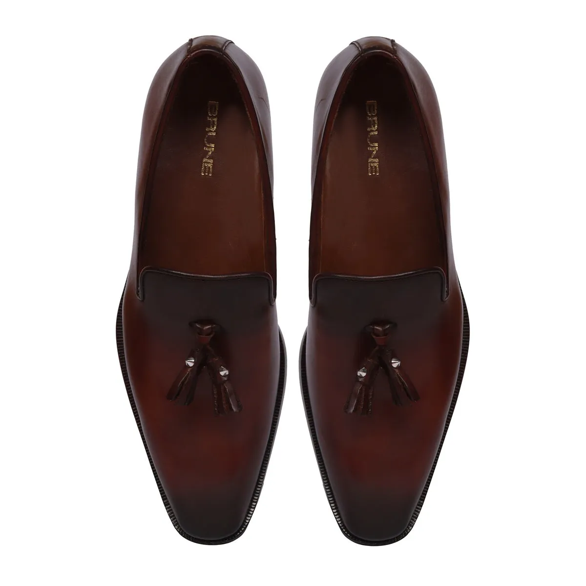 Tassel Italian Loafers for Men's with Dark Brown Leather