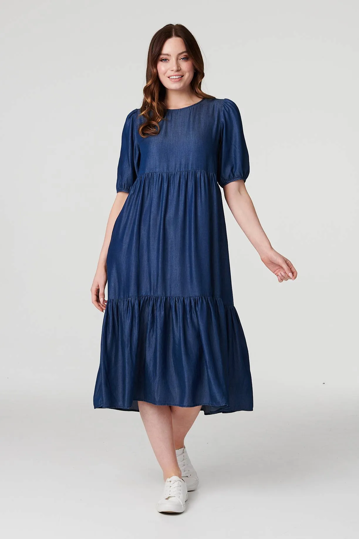 Tiered 1/2 Puff Sleeve Midi Dress