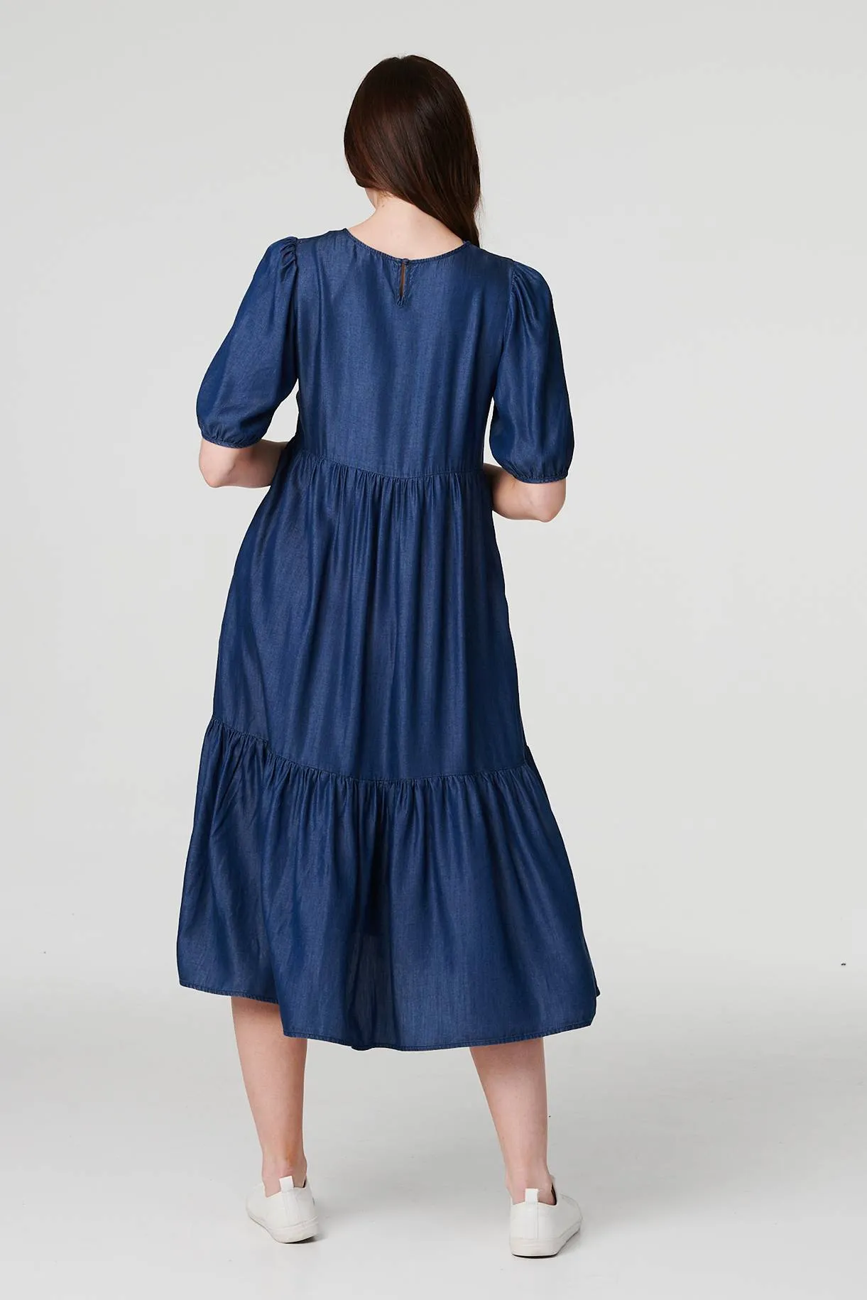 Tiered 1/2 Puff Sleeve Midi Dress