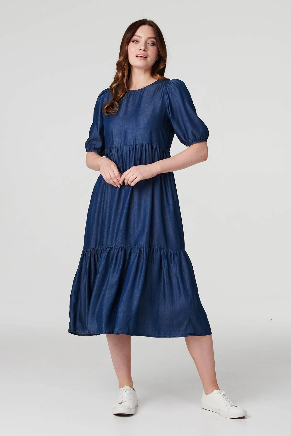 Tiered 1/2 Puff Sleeve Midi Dress