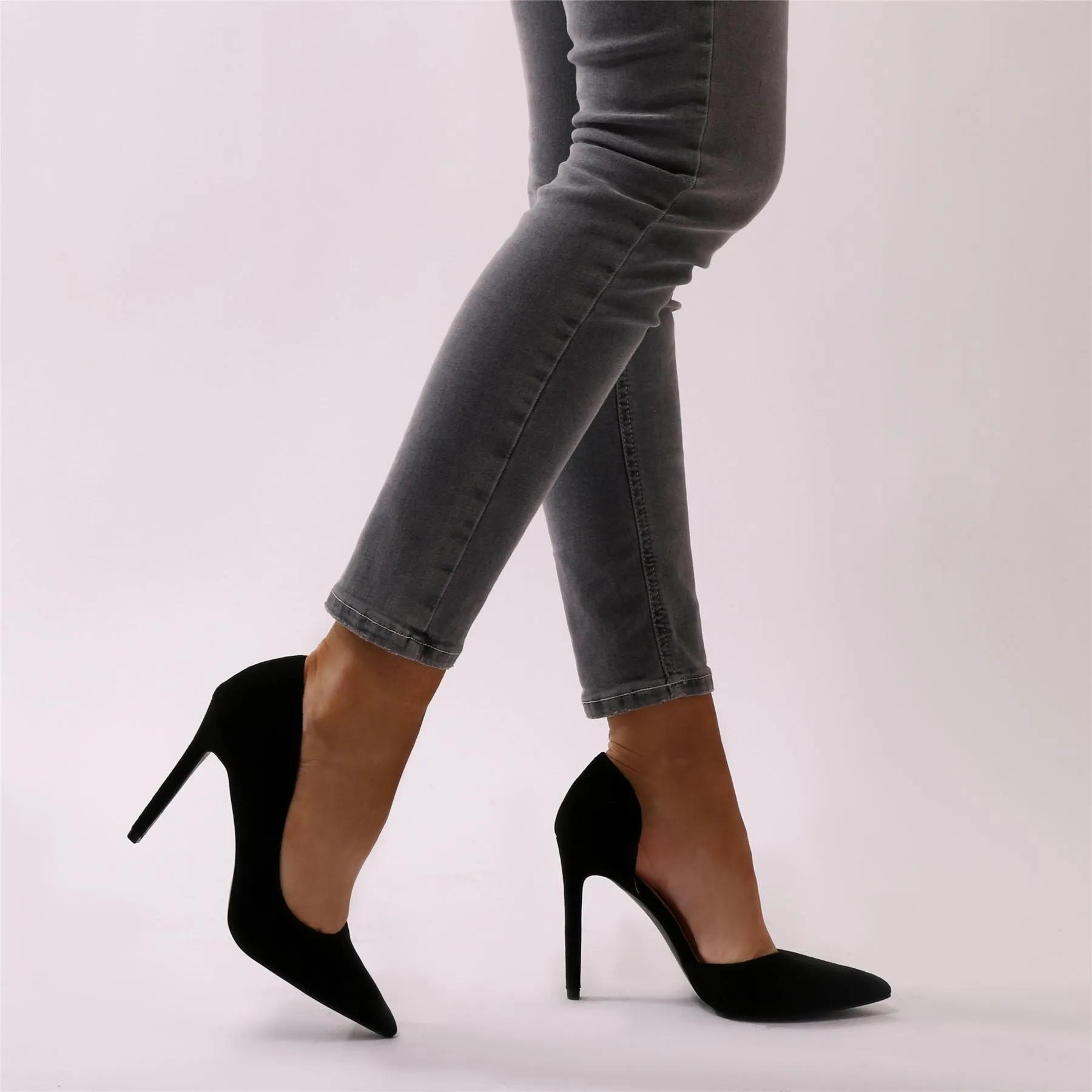 Tipsy Cut Out Court Heels in Black Faux Suede