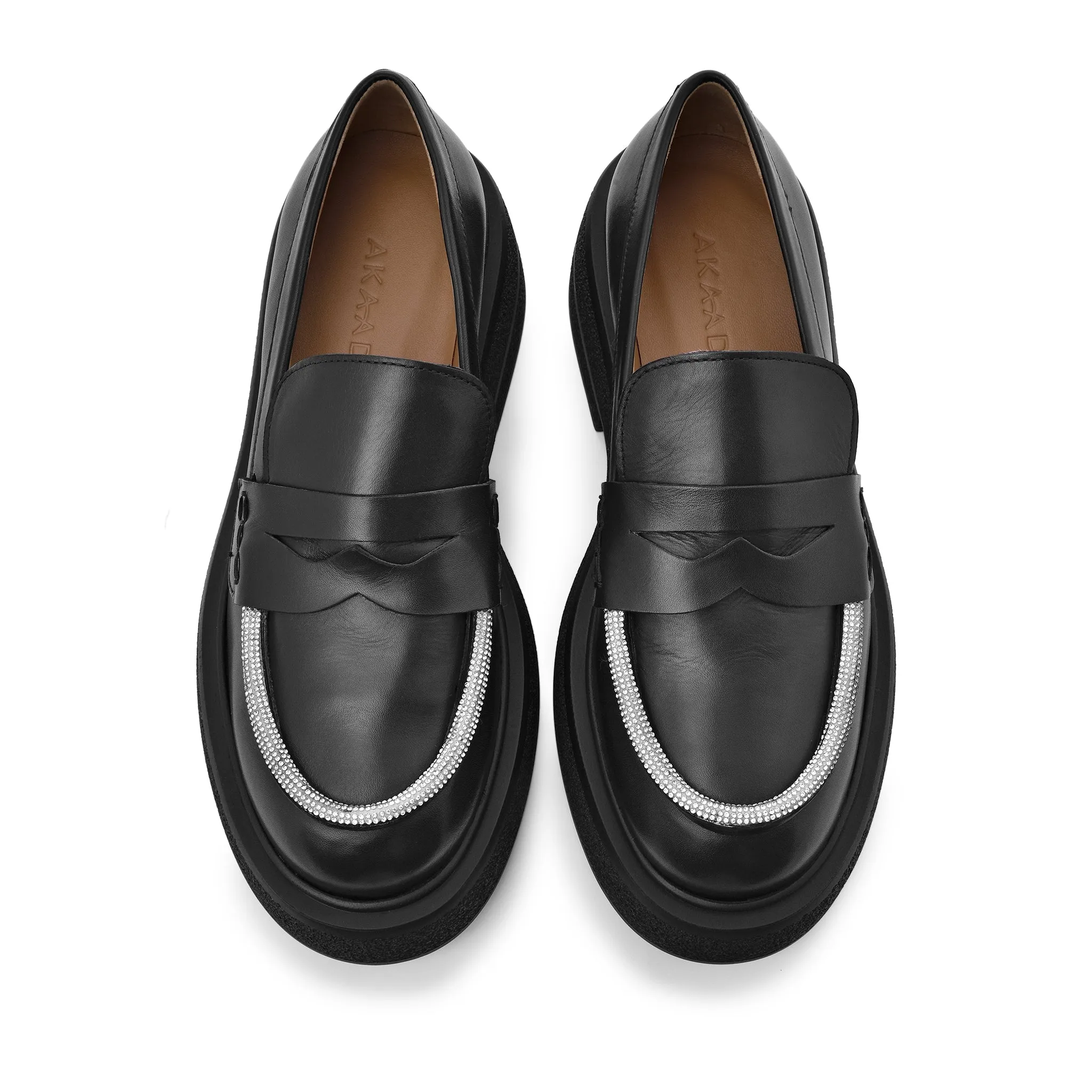 Tomi Strass Black Leather Chunky Loafers