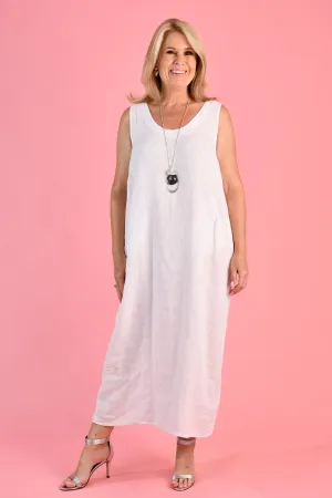 VLSD077 (24A304) - ROCHELLE LINEN DRESS  - WHITE