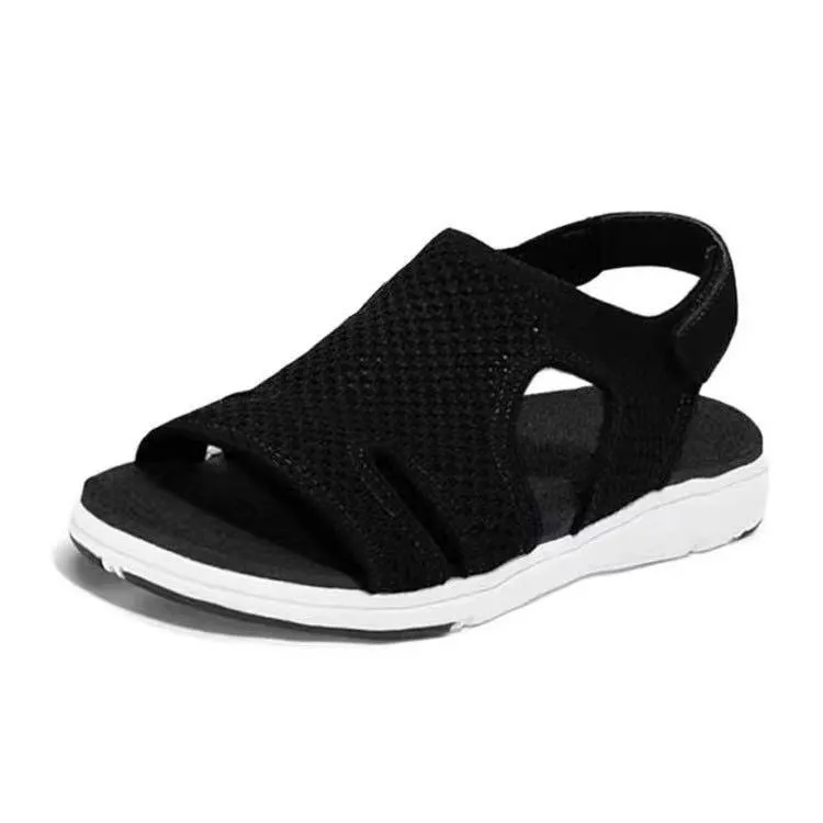 Women elastic breathable magic tape slip on flat sandals