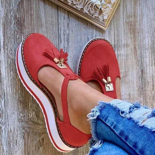 Women Hollow Breathable Casual Platform Tassel Sandals