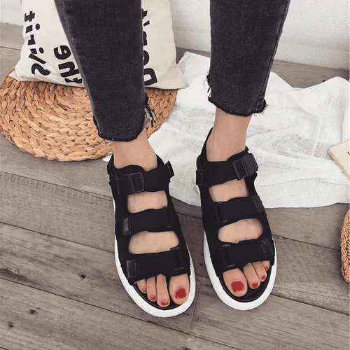 Women Leather Sandals Open Toe Flatform