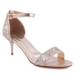 Women “LEXII” Open Toe Kitten Heel Ankle Strap Shimmer Sandals