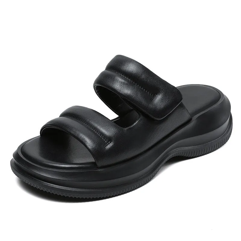 Women Minimalist Soft Leather Casual Summer Slides