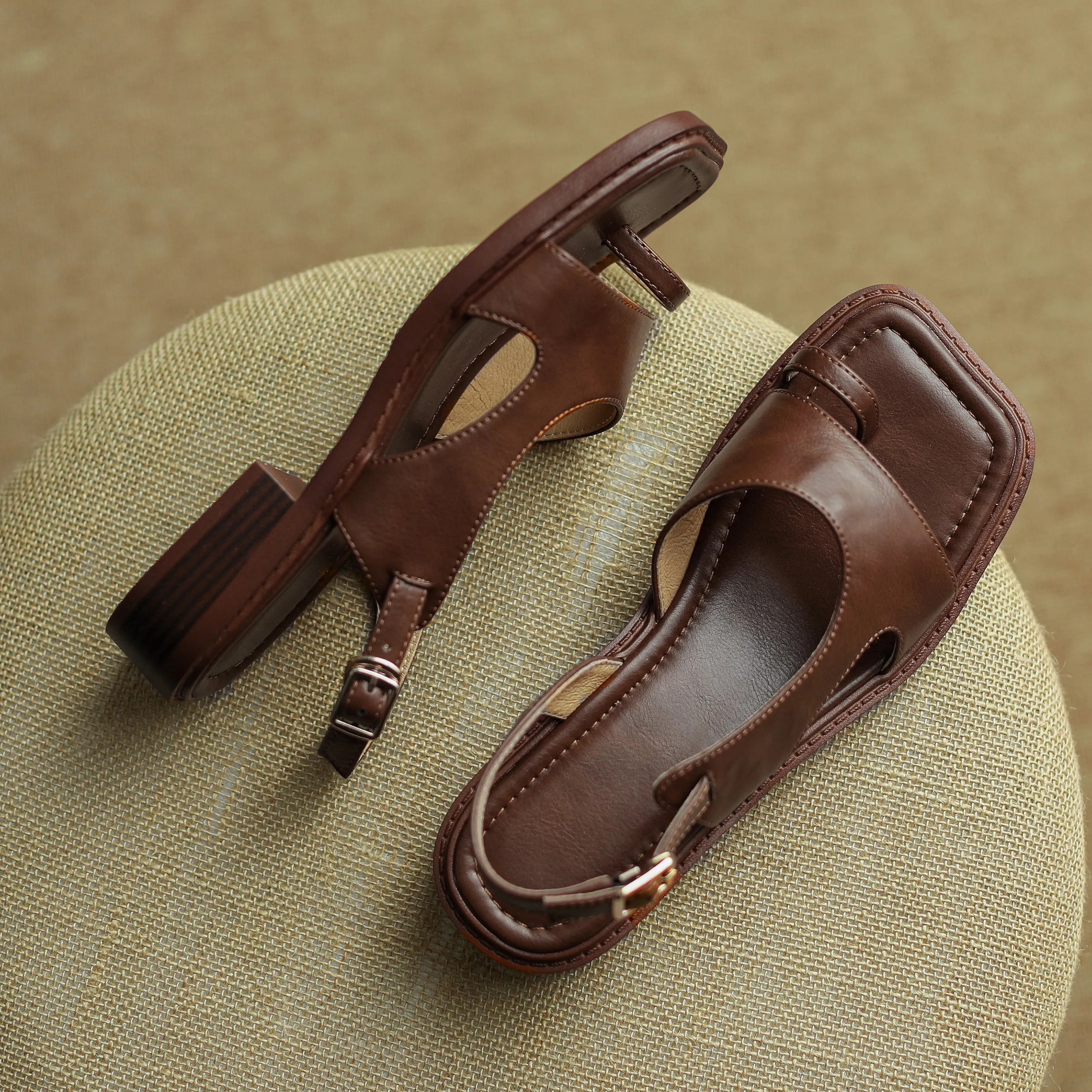 Womens Summer Leather Toe Ring Slingback Flat Sandals