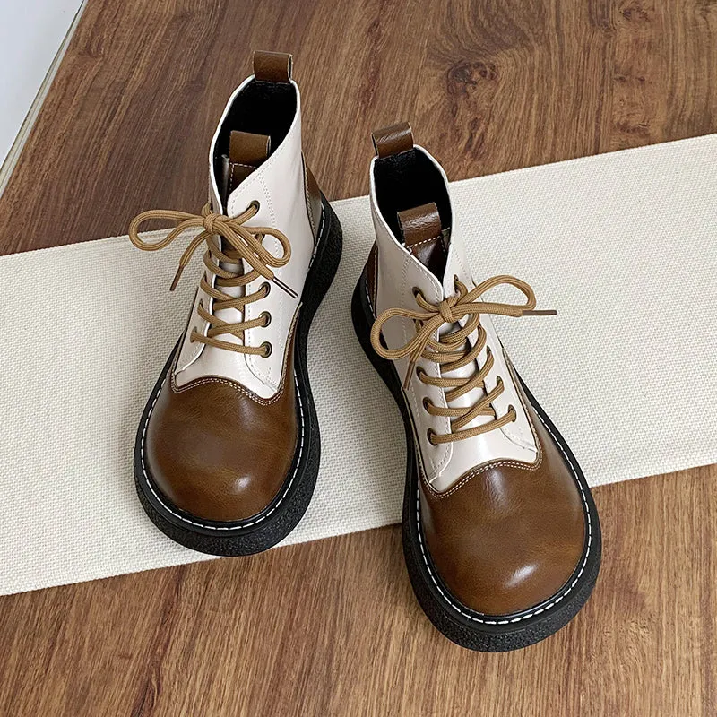 Women's Wide Toe Box Lace-up Color Blocking Boots