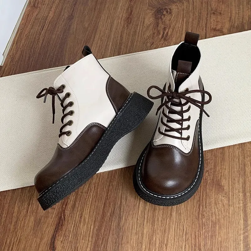 Women's Wide Toe Box Lace-up Color Blocking Boots