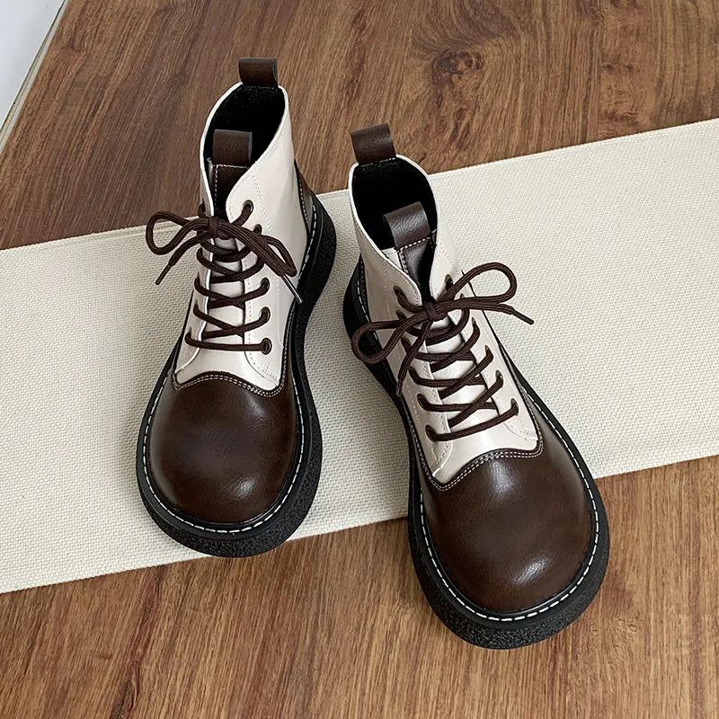 Women's Wide Toe Box Lace-up Color Blocking Boots