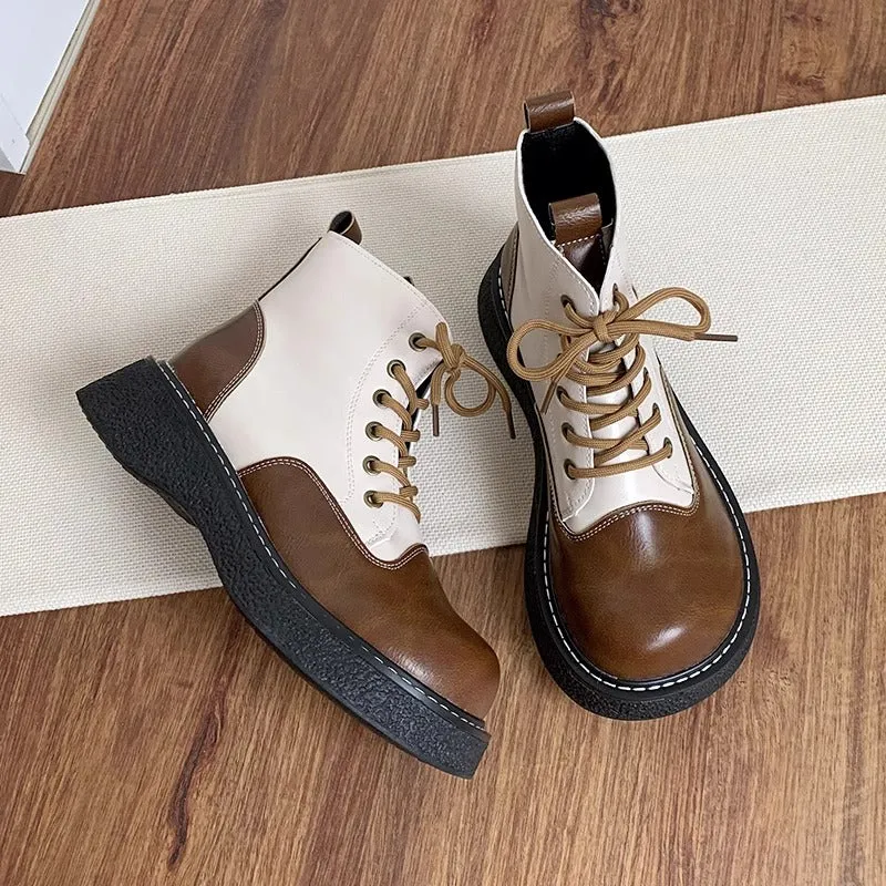 Women's Wide Toe Box Lace-up Color Blocking Boots