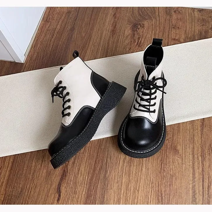 Women's Wide Toe Box Lace-up Color Blocking Boots