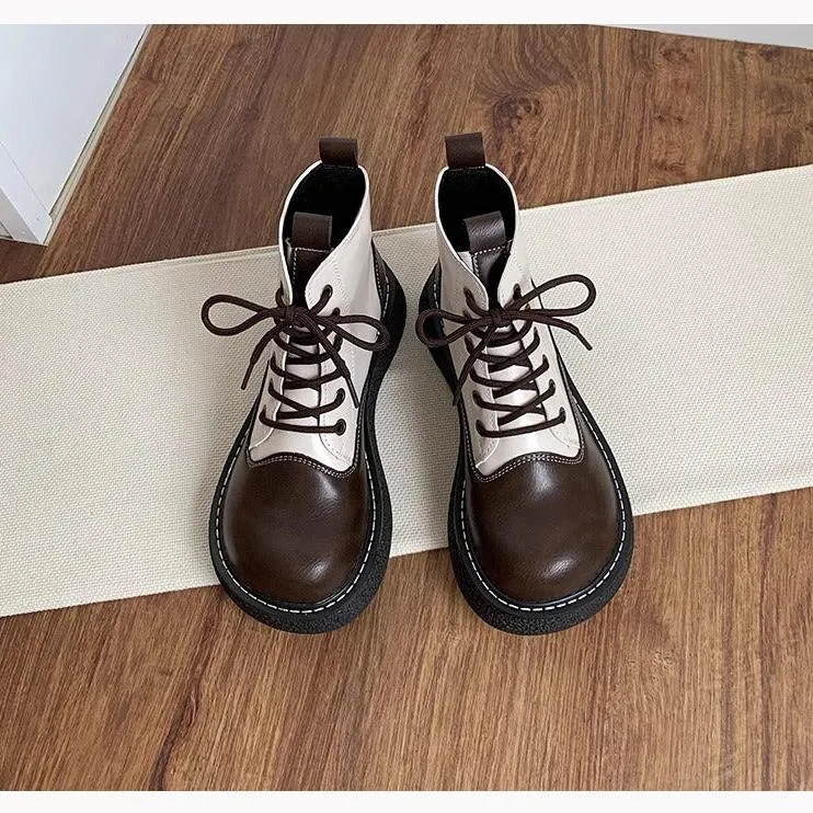 Women's Wide Toe Box Lace-up Color Blocking Boots