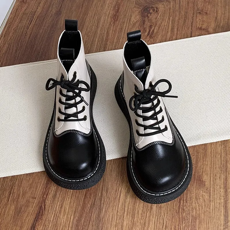 Women's Wide Toe Box Lace-up Color Blocking Boots