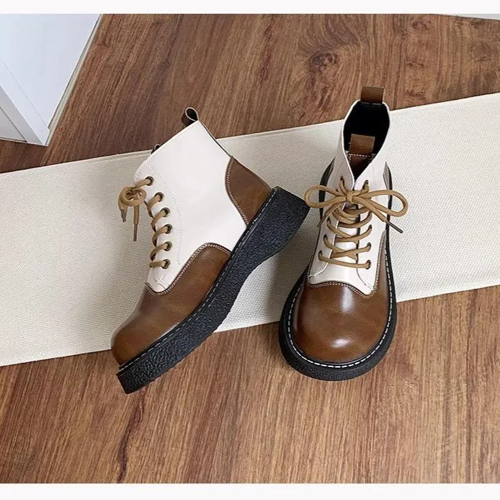 Women's Wide Toe Box Lace-up Color Blocking Boots