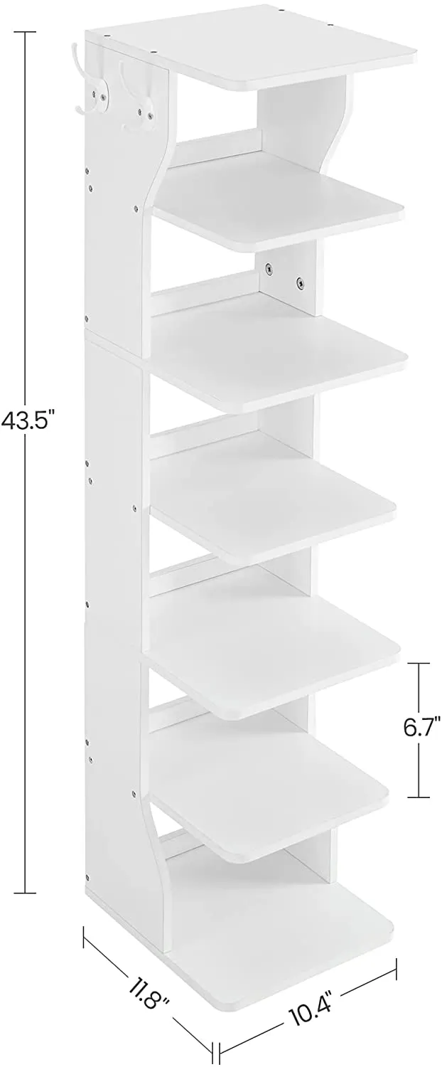 Wood Shoe Rack, 6-Tier Slim Shoe Storage Rack, Space-Saving, for Entryway, Corner, Closet, White